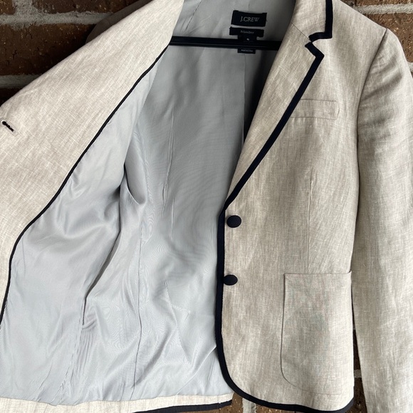 J.Crew 100% Linen Schoolboy Cream and Black Blazer - Picture 3 of 10